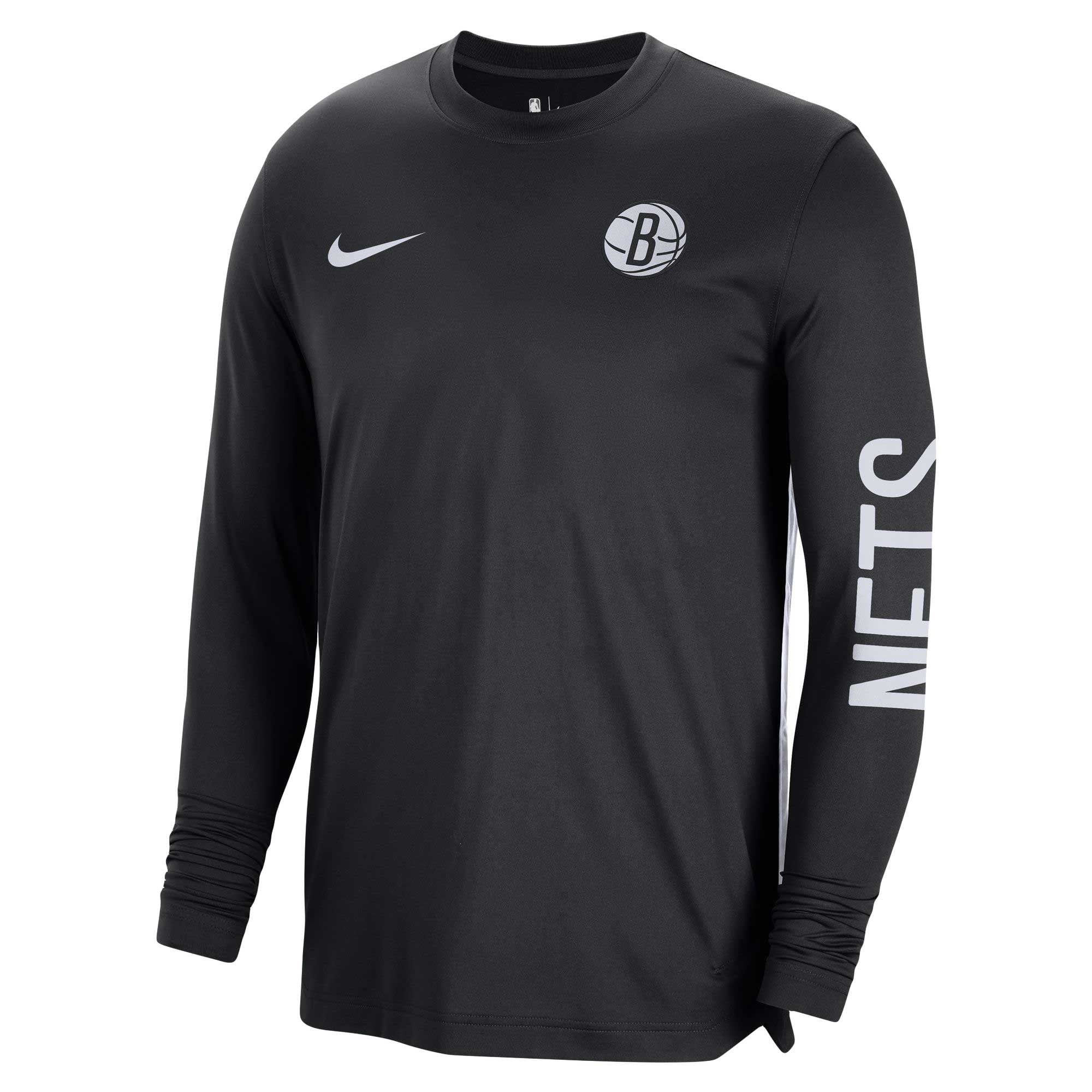 Maillot d'entraînement unisexe Nike noir Brooklyn Nets 2023/24 authentique à manches longues d'avant-match